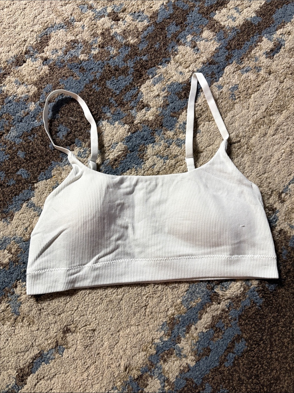 aerie White Ribbed Seamless Bralette with Adjustable Straps